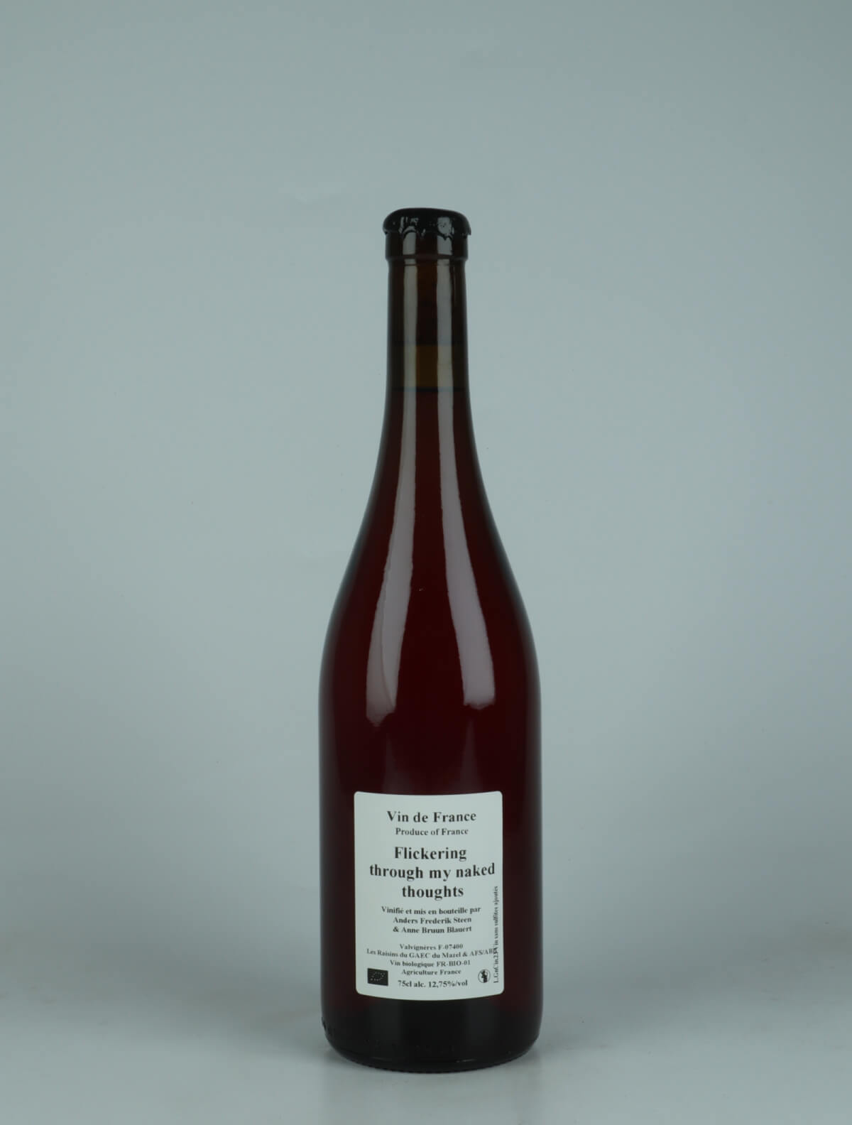 A bottle 2023 Flickering through my naked thoughts Red wine from Anders Frederik Steen & Anne Bruun Blauert, Ardèche in France