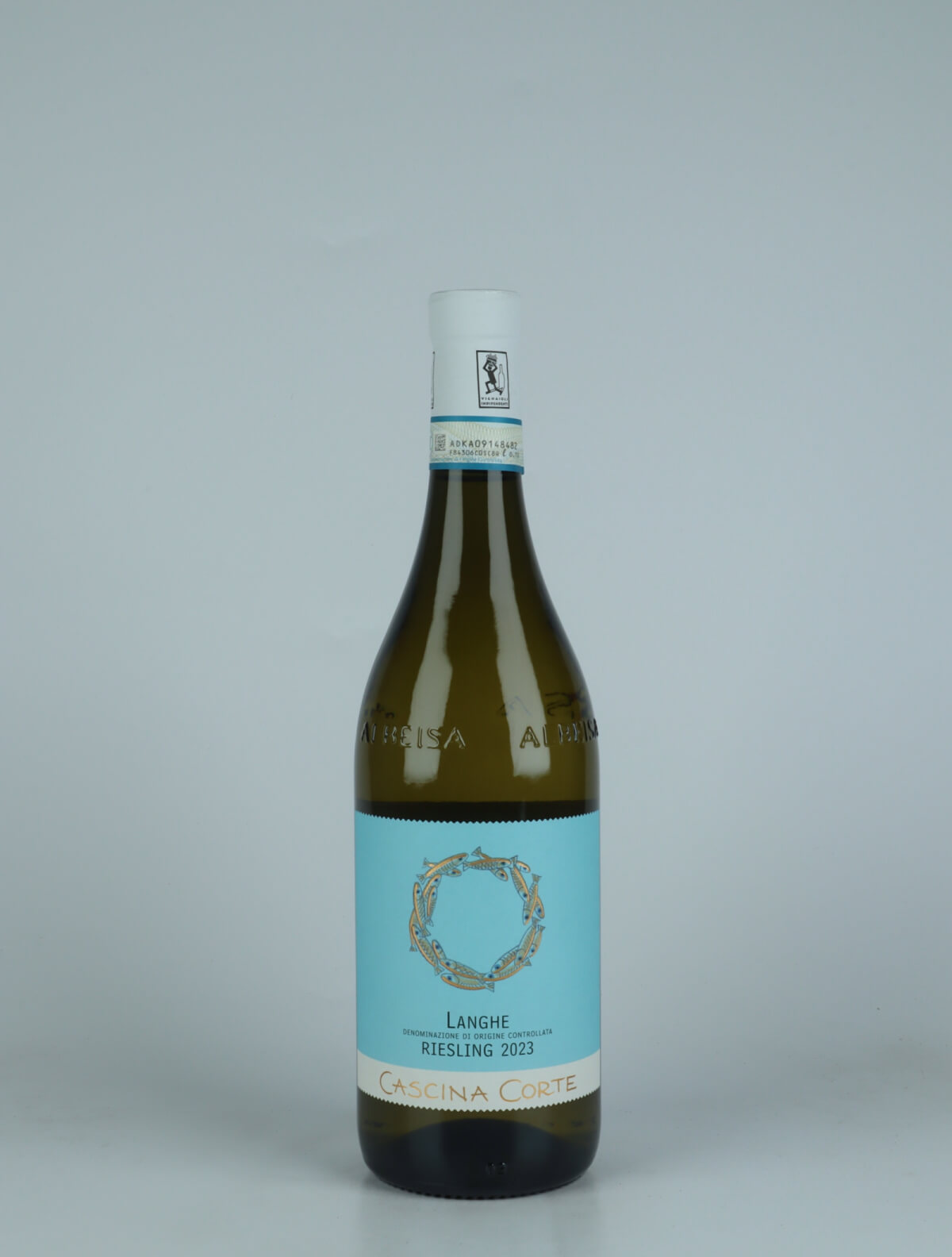 A bottle 2023 Langhe Riesling White wine from Cascina Corte, Piedmont in Italy
