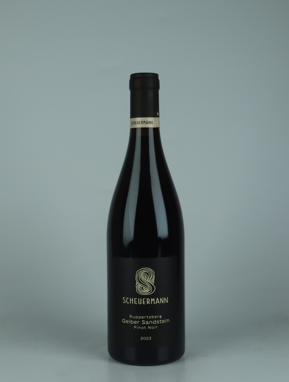 A bottle 2023 Pinot Noir - Gelber Sandstein Red wine from Weingut Scheuermann, Pfalz in Germany