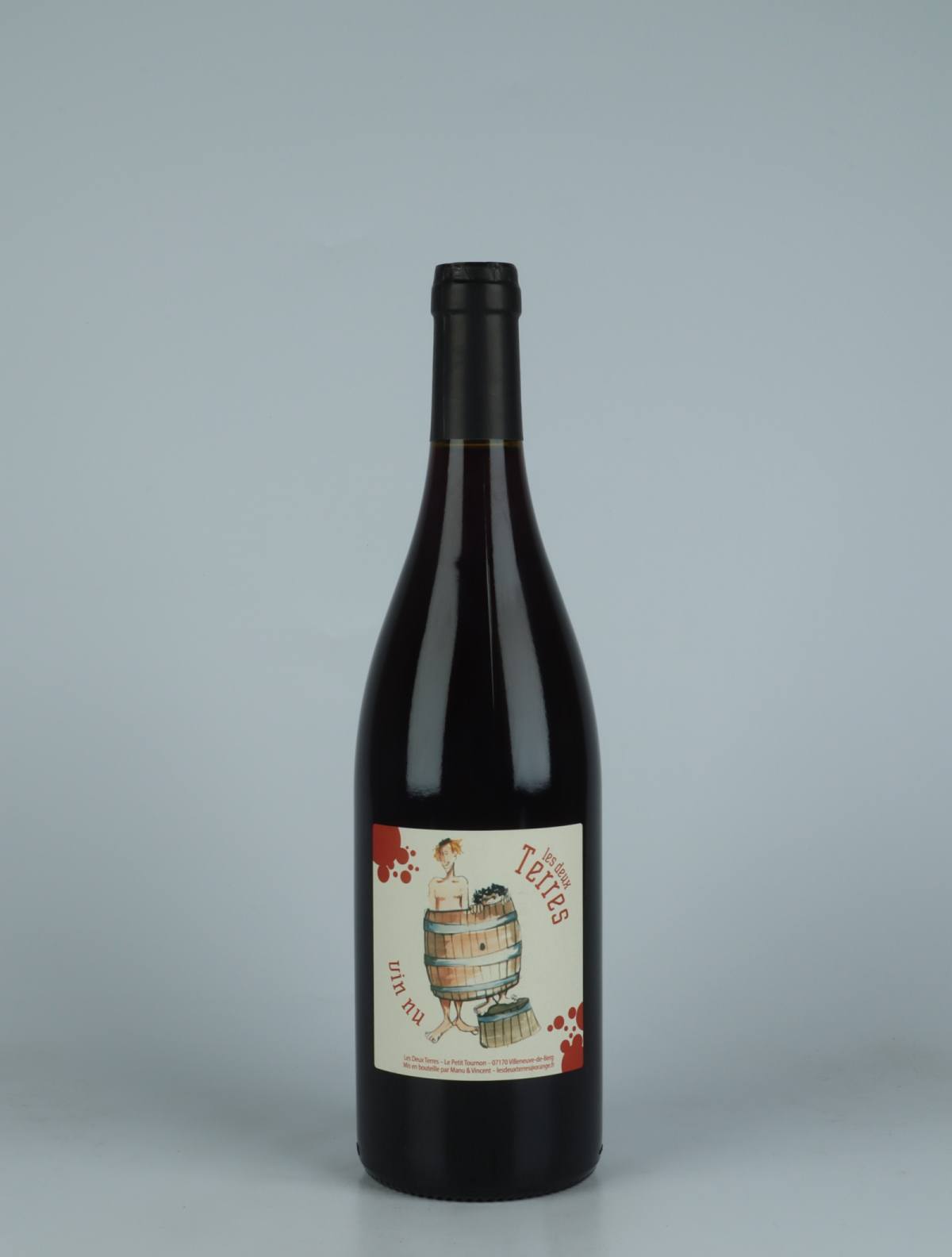 A bottle 2023 Vin Nu Rouge Red wine from Les Deux Terres, Ardèche in France