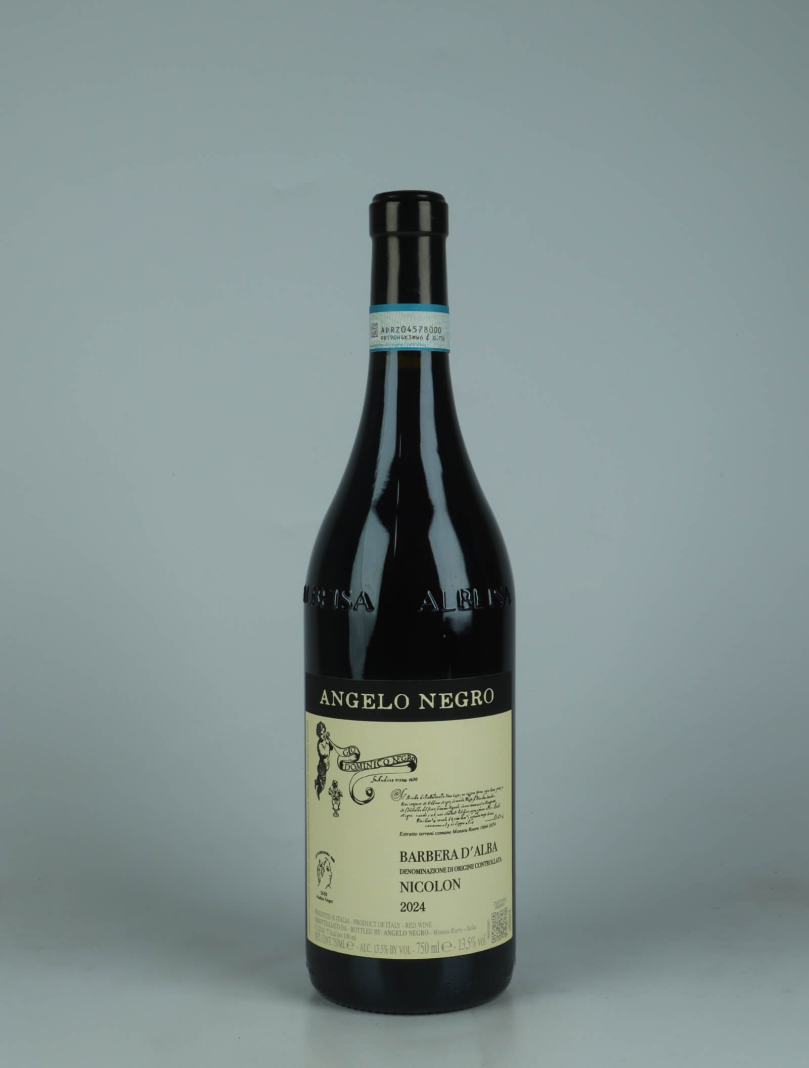 A bottle 2024 Barbera d'Alba - Nicolon Red wine from Angelo Negro, Piedmont in Italy