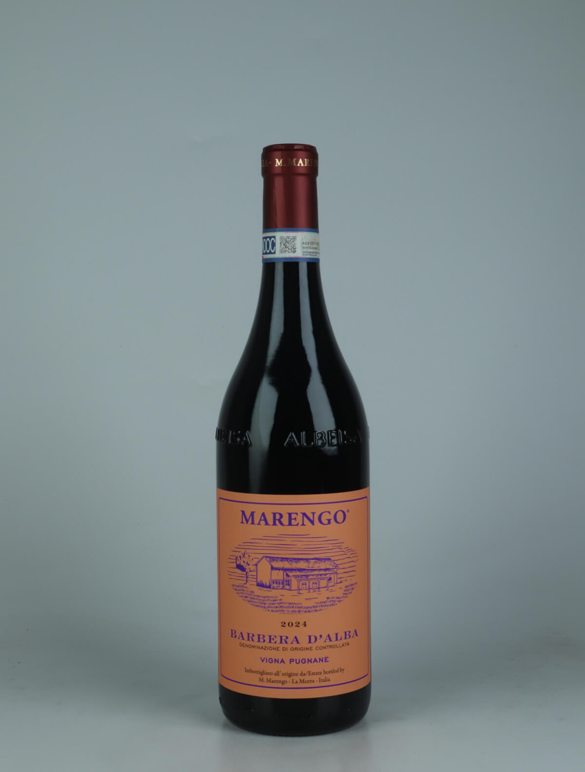 A bottle 2024 Barbera d'Alba - Pugnane Red wine from Mario Marengo, Piedmont in Italy