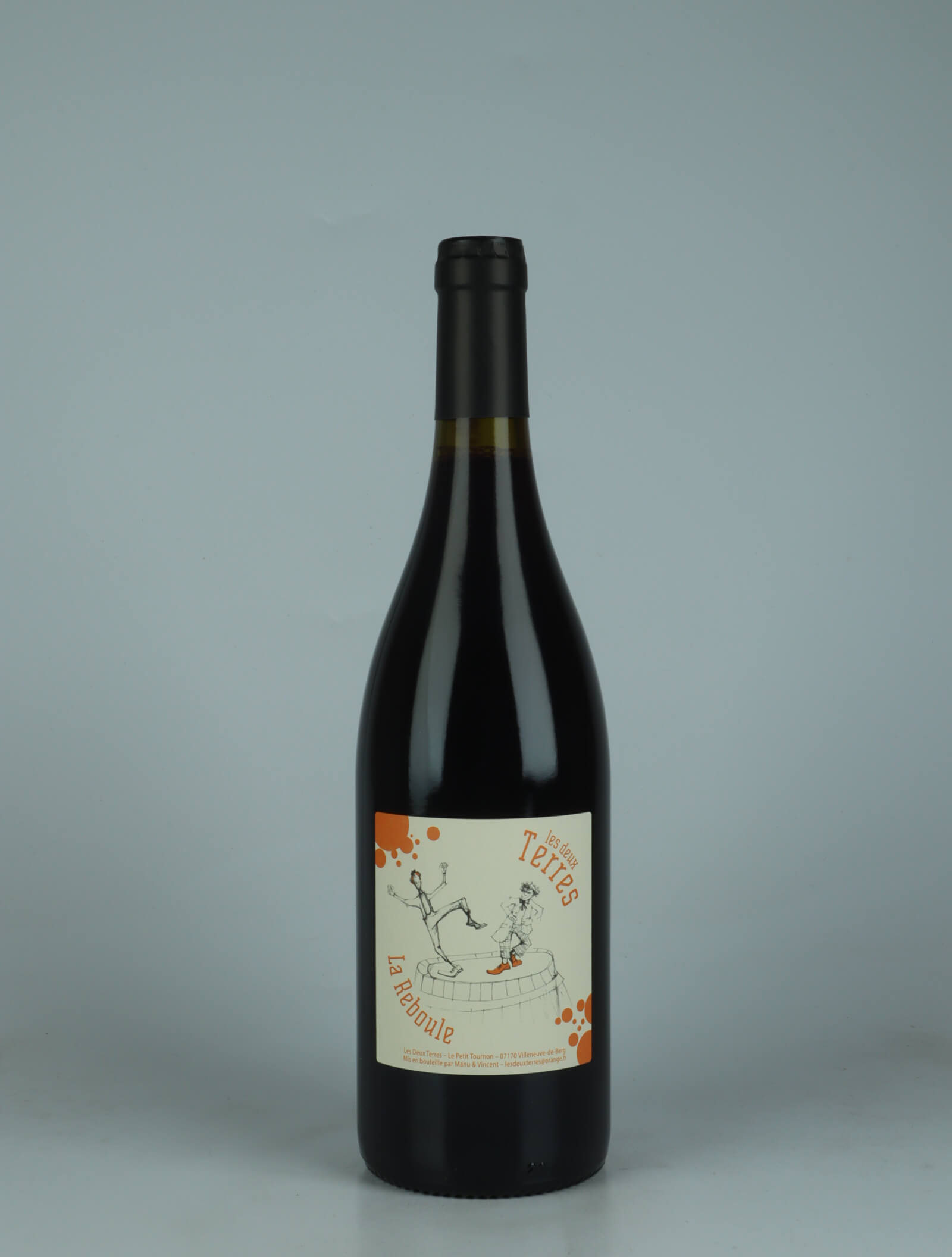 A bottle 2024 Reboule Red wine from Les Deux Terres, Ardèche in France