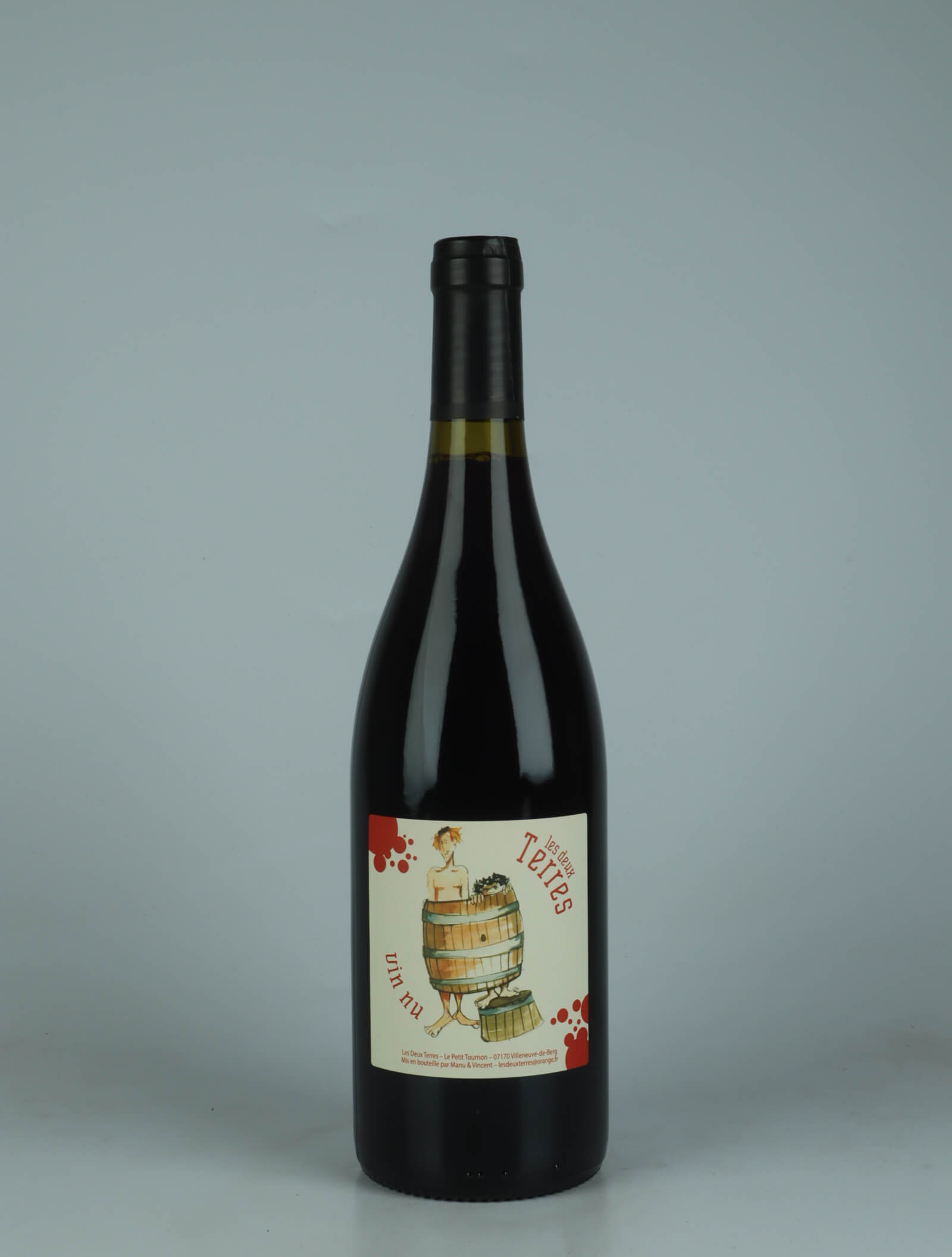 A bottle 2024 Vin Nu Rouge Red wine from Les Deux Terres, Ardèche in France