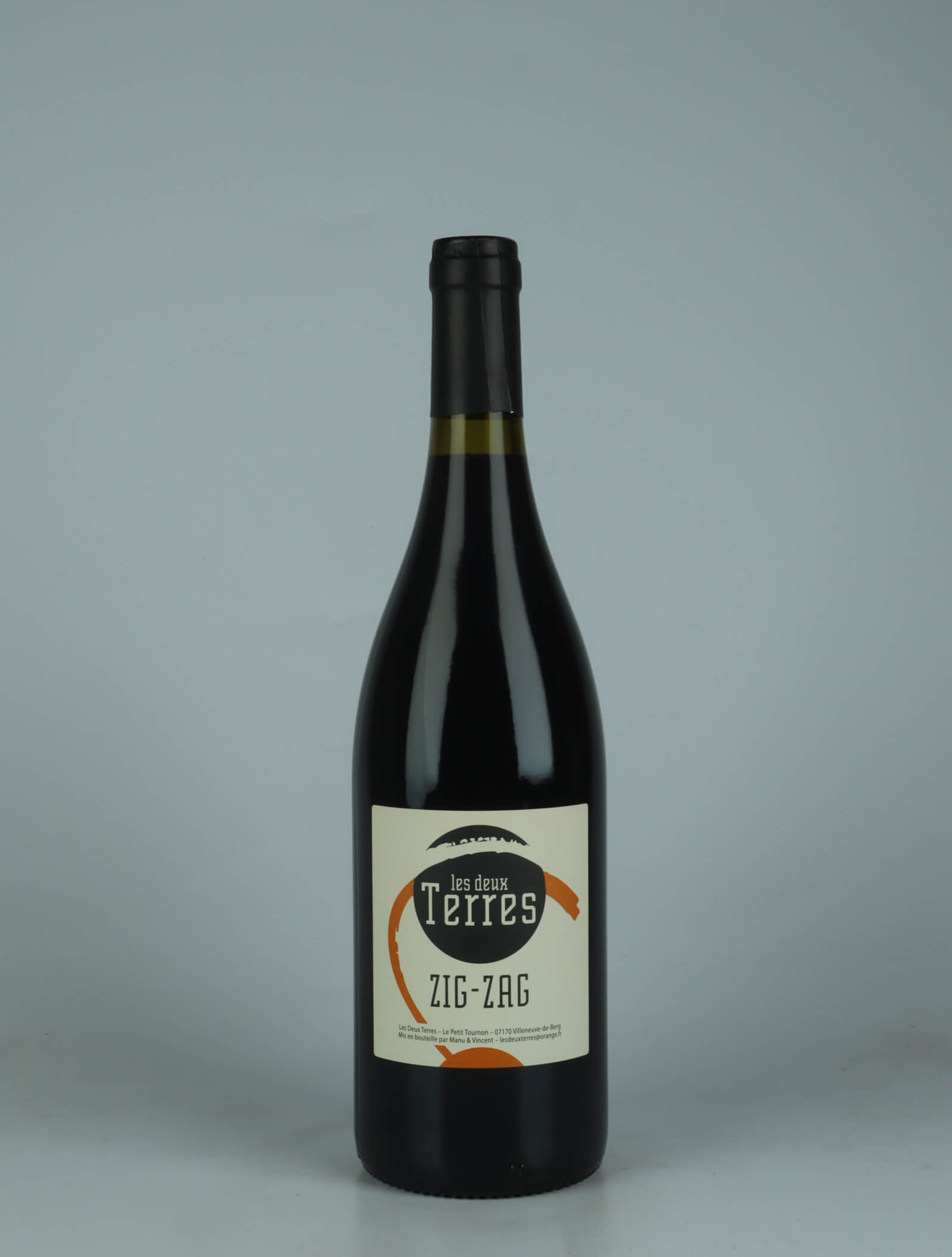 A bottle 2024 Zig Zag Red wine from Les Deux Terres, Ardèche in France