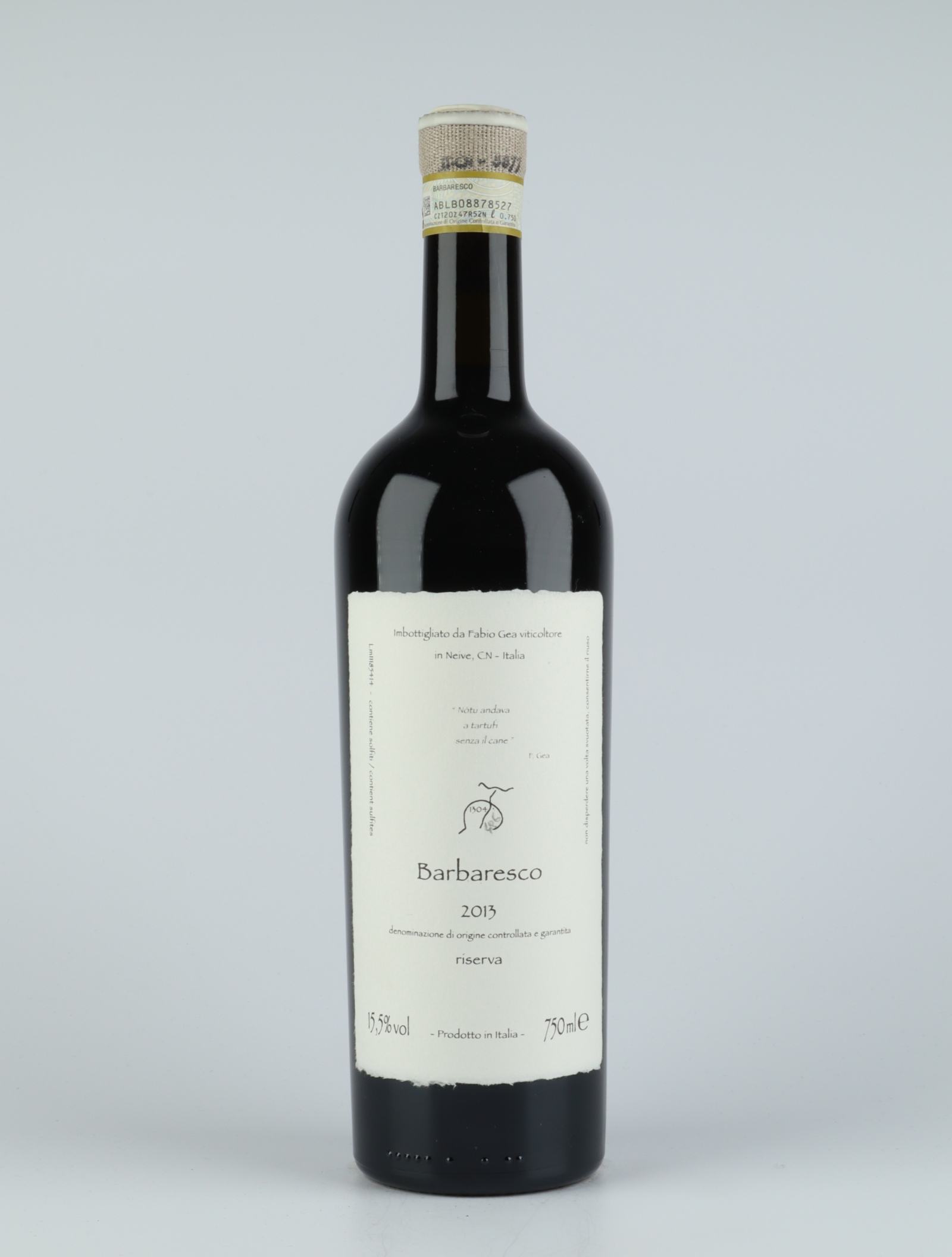 En flaske 2013 Barbaresco Riserva Rødvin fra Fabio Gea, Piemonte i Italien