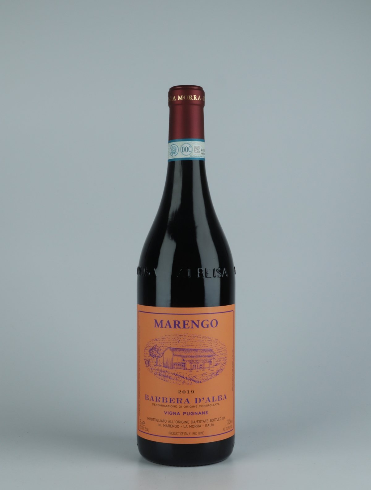 En flaske 2019 Barbera d'Alba - Pugnane Rødvin fra Mario Marengo, Piemonte i Italien