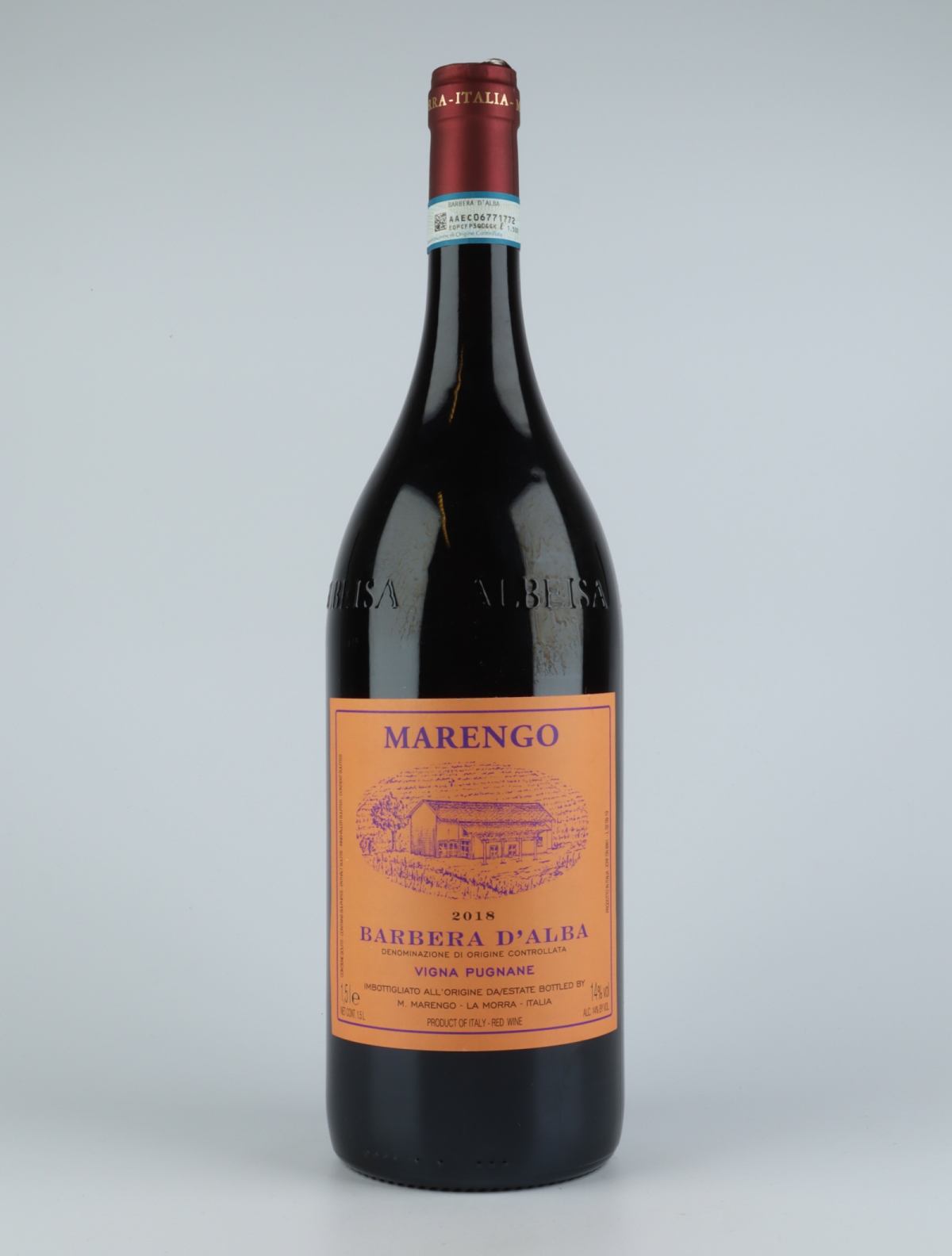 En flaske 2018 Barbera d'Alba - Pugnane Rødvin fra Mario Marengo, Piemonte i Italien