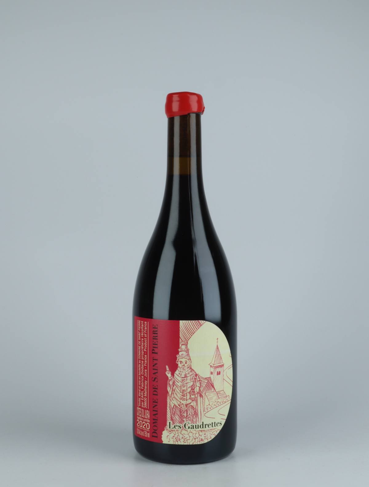 En flaske 2020 Côtes du Jura Rouge - Les Gaudrettes Rødvin fra Domaine de Saint Pierre, Jura i Frankrig