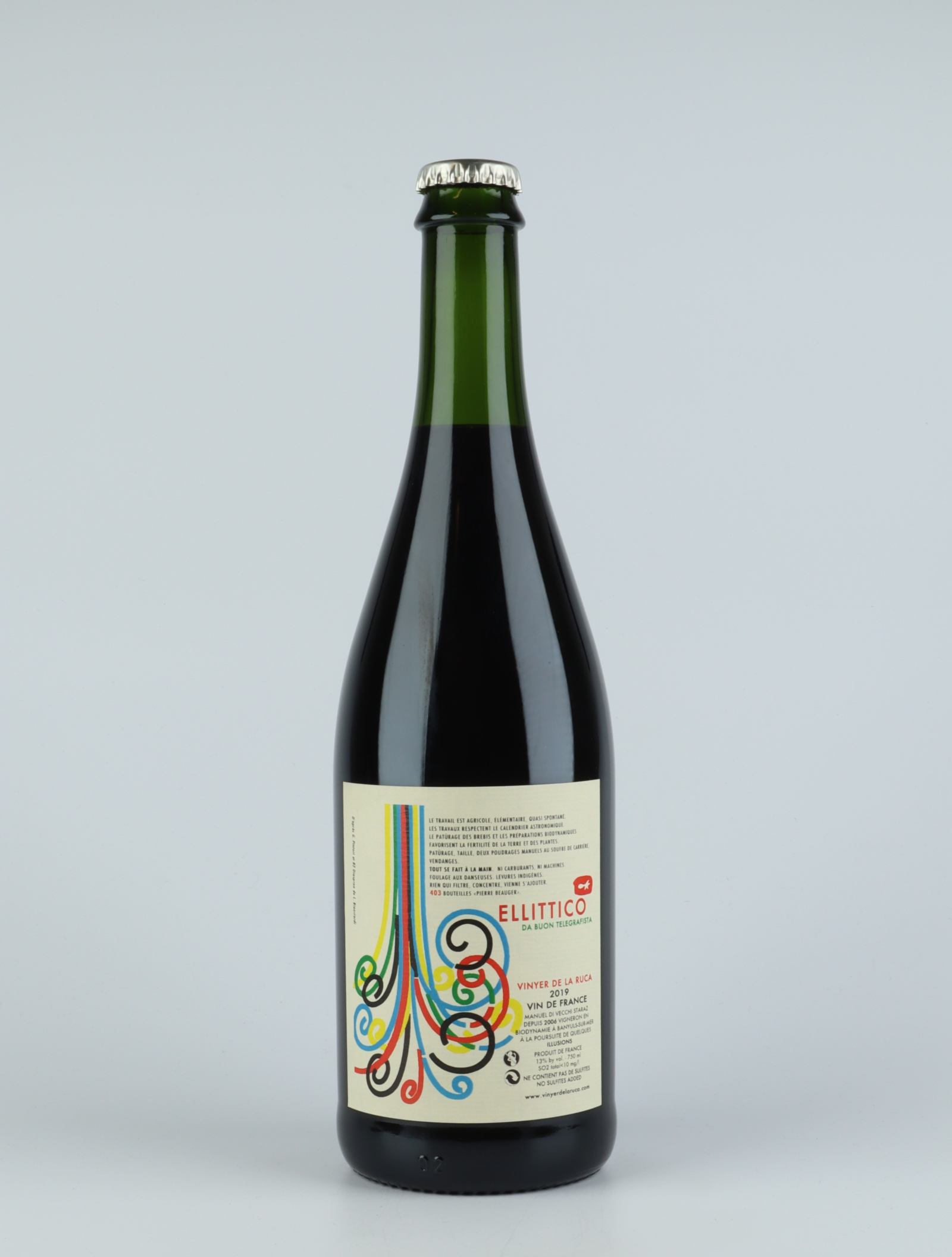 En flaske 2019 Ellittico Rødvin fra Vinyer de la Ruca, Rousillon i Frankrig