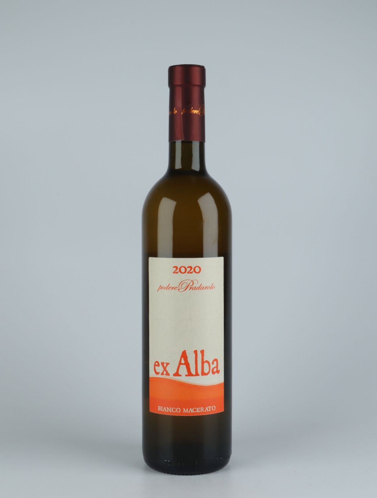 En flaske 2020 Ex Alba Orange vin fra Podere Pradarolo, Emilia-Romagna i Italien