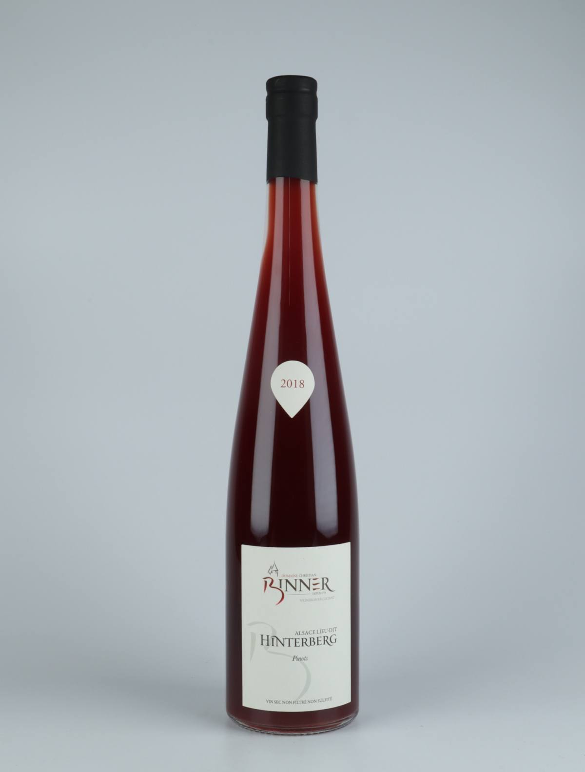 En flaske 2018 Hinterberg Pinots Rødvin fra Domaine Christian Binner, Alsace i Frankrig