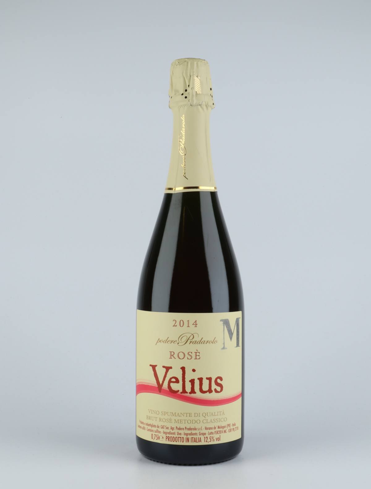 En flaske 2014 Velius Rosé Metodo Classico Mousserende fra Podere Pradarolo, Emilia-Romagna i Italien