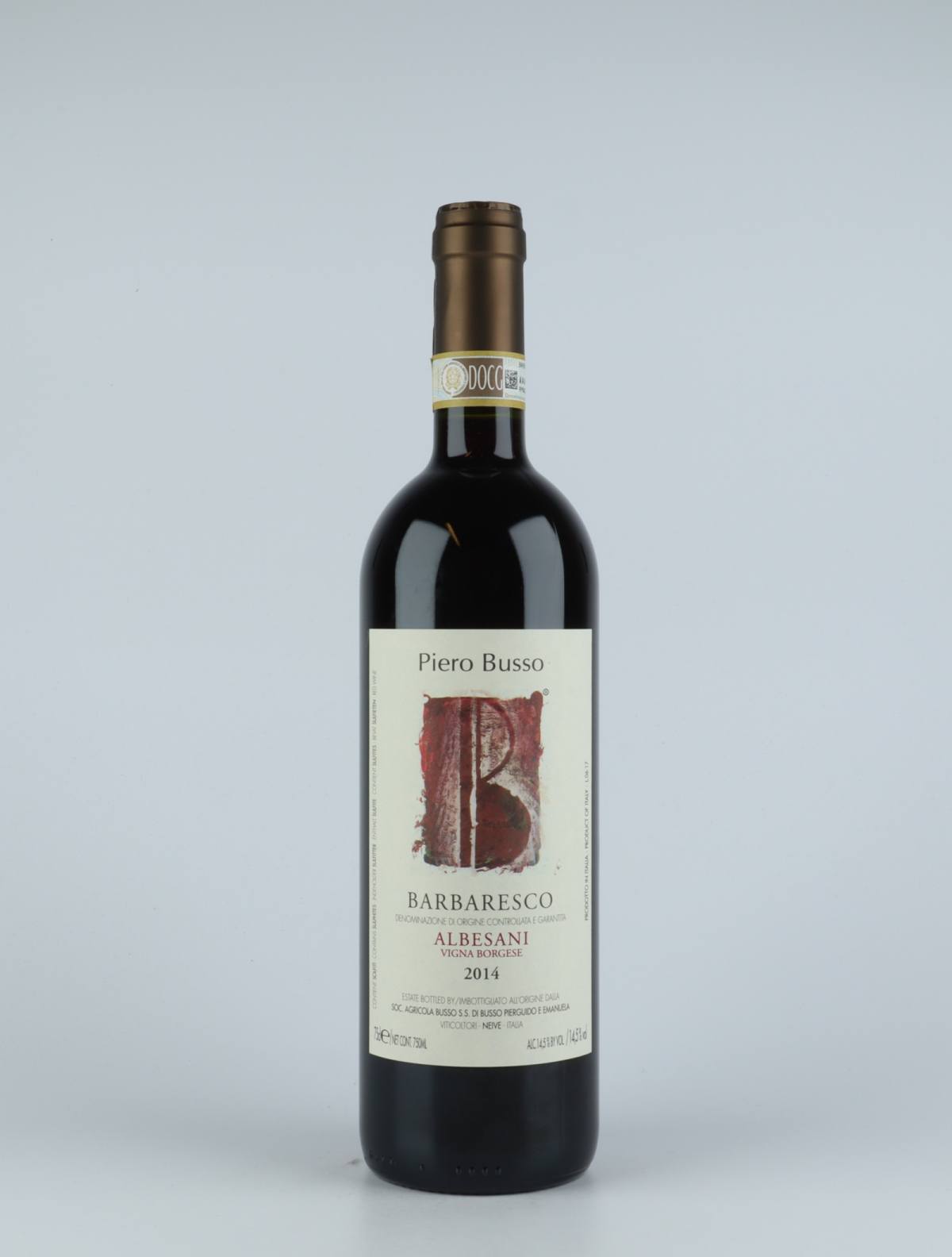 A bottle 2014 Barbaresco Albesani Vigna Borgese Rødvin from Piero Busso, Piemonte in Italien