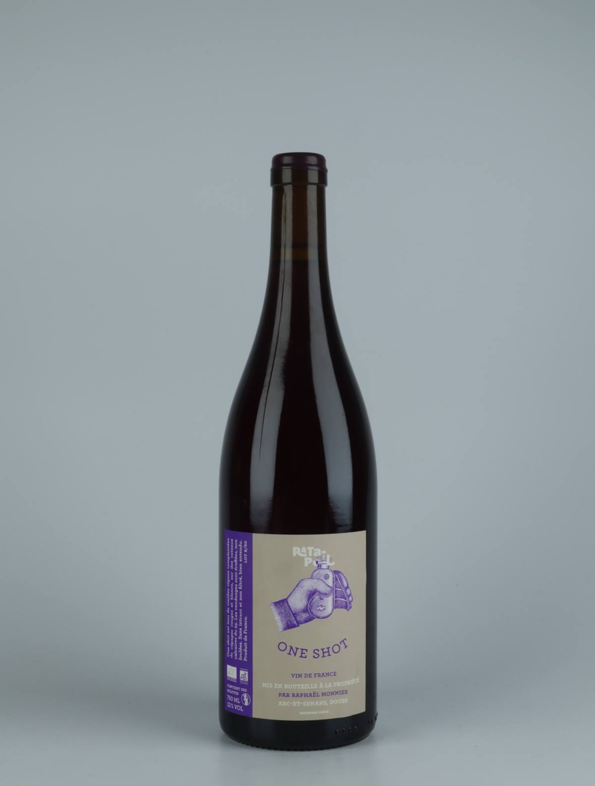 A bottle 2020 One Shot Red wine from Domaine Ratapoil, Jura in France