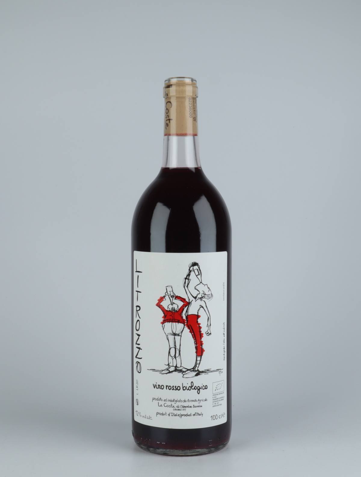 A bottle 2020 Litrozzo Rosso Red wine from Le Coste, Lazio in Italy