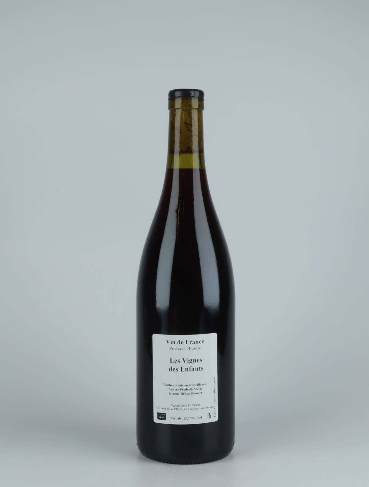 A bottle 2018 Les Vignes des Enfants Red wine from Anders Frederik Steen & Anne Bruun Blauert, Ardèche in France