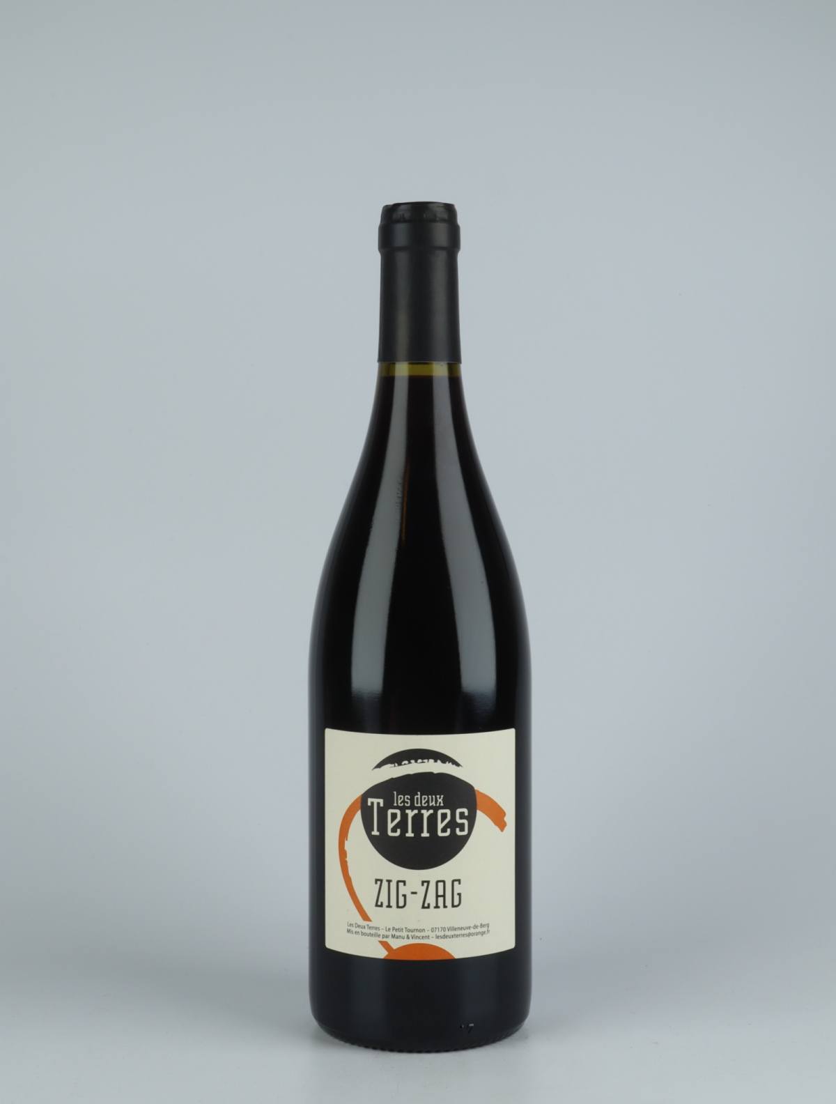 A bottle 2020 Zig Zag Red wine from Les Deux Terres, Ardèche in France