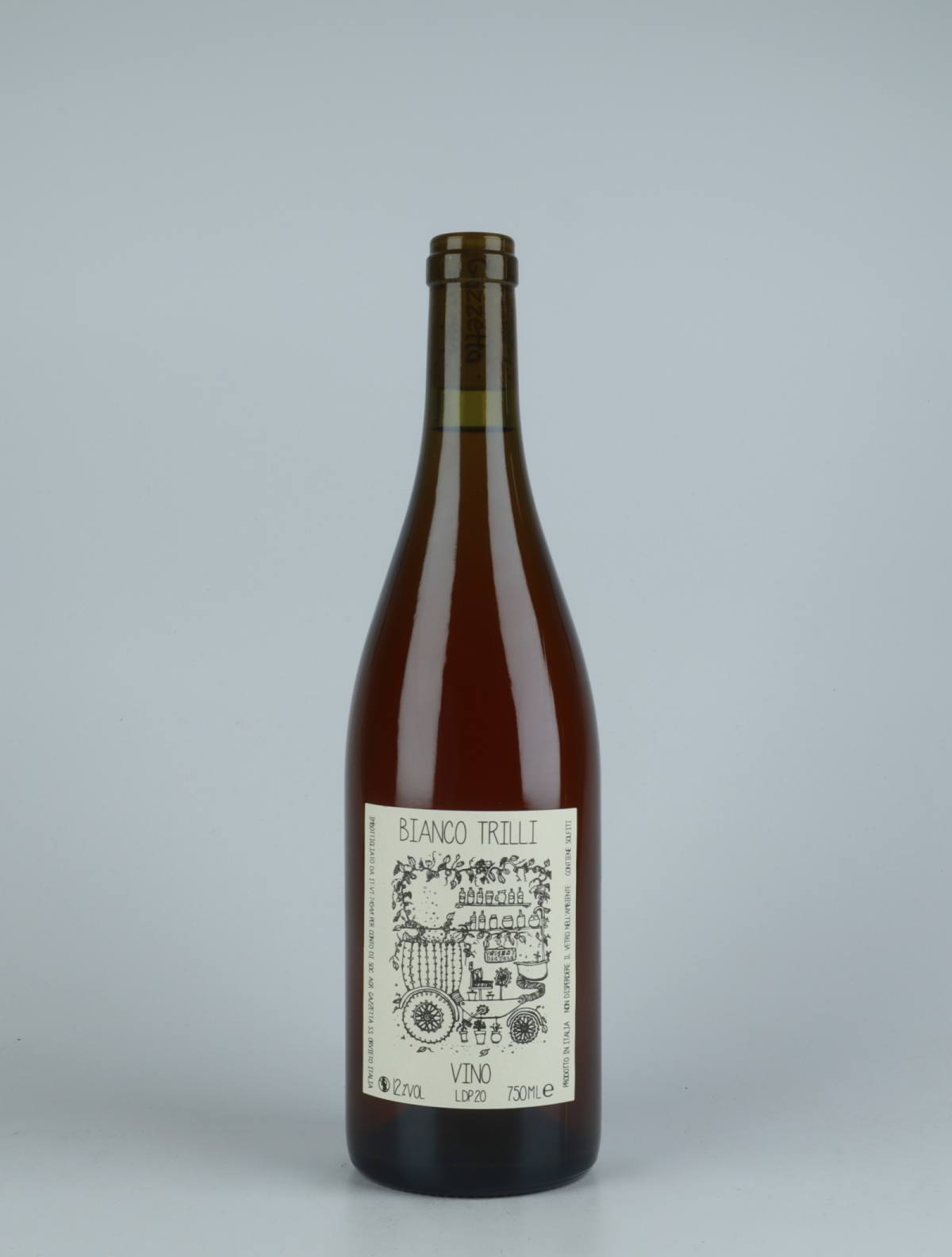 A bottle 2020 Vino Bianco Trilli Orange vin from Gazzetta, Lazio in Italien