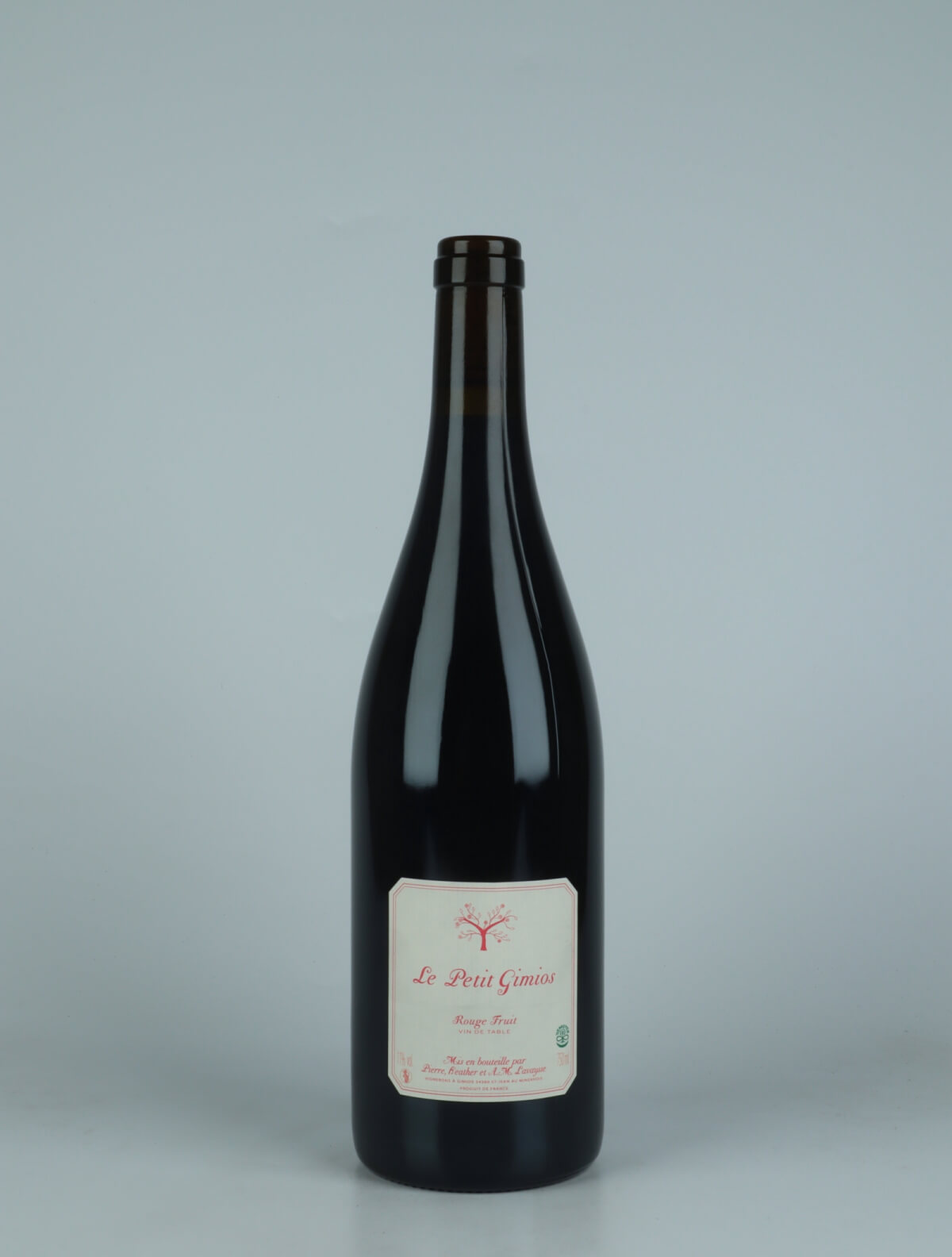 A bottle 2022 Rouge Fruit Red wine from Le Petit Domaine de Gimios, Roussillon in France
