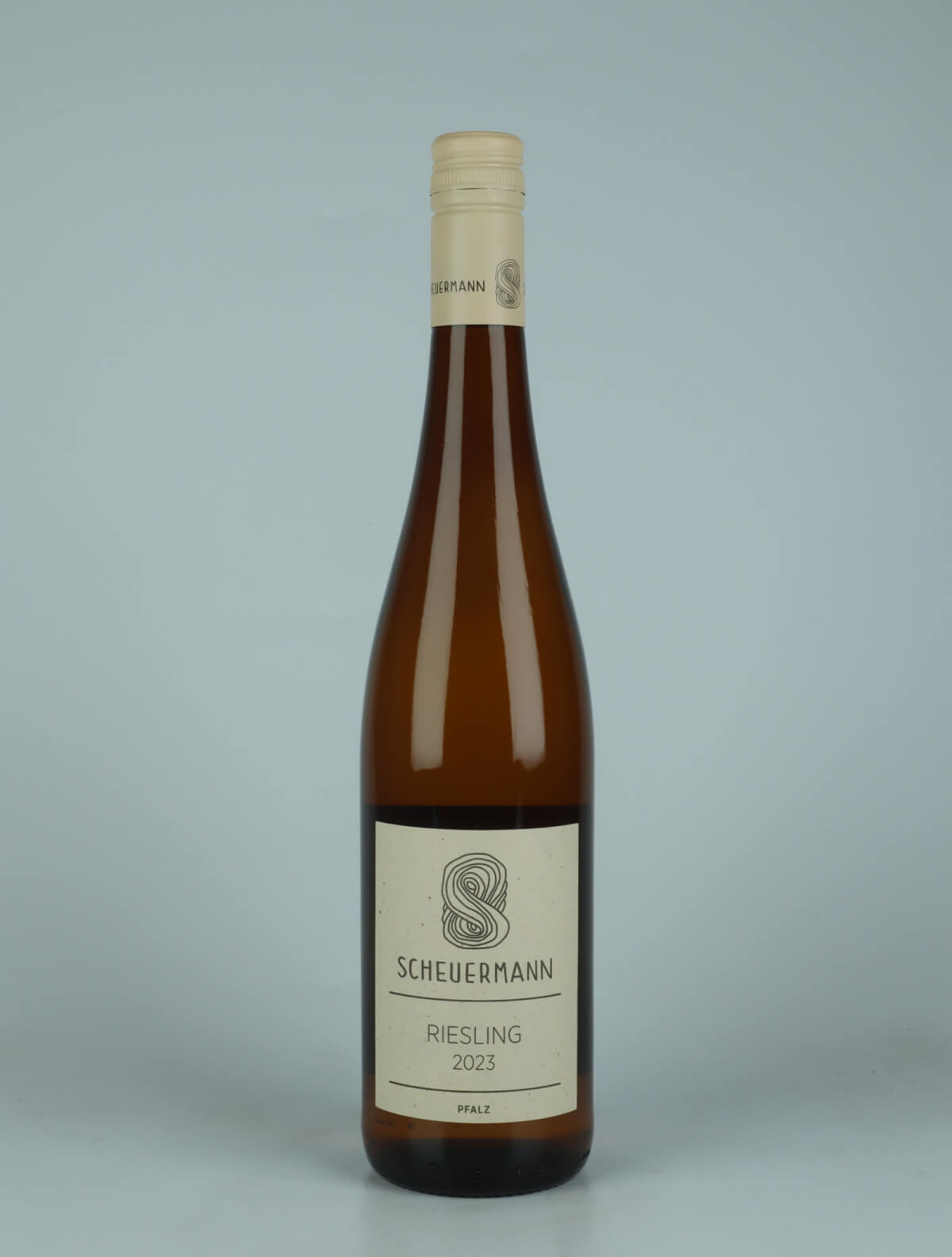 A bottle 2023 Riesling Trocken White wine from Weingut Scheuermann, Pfalz in Germany