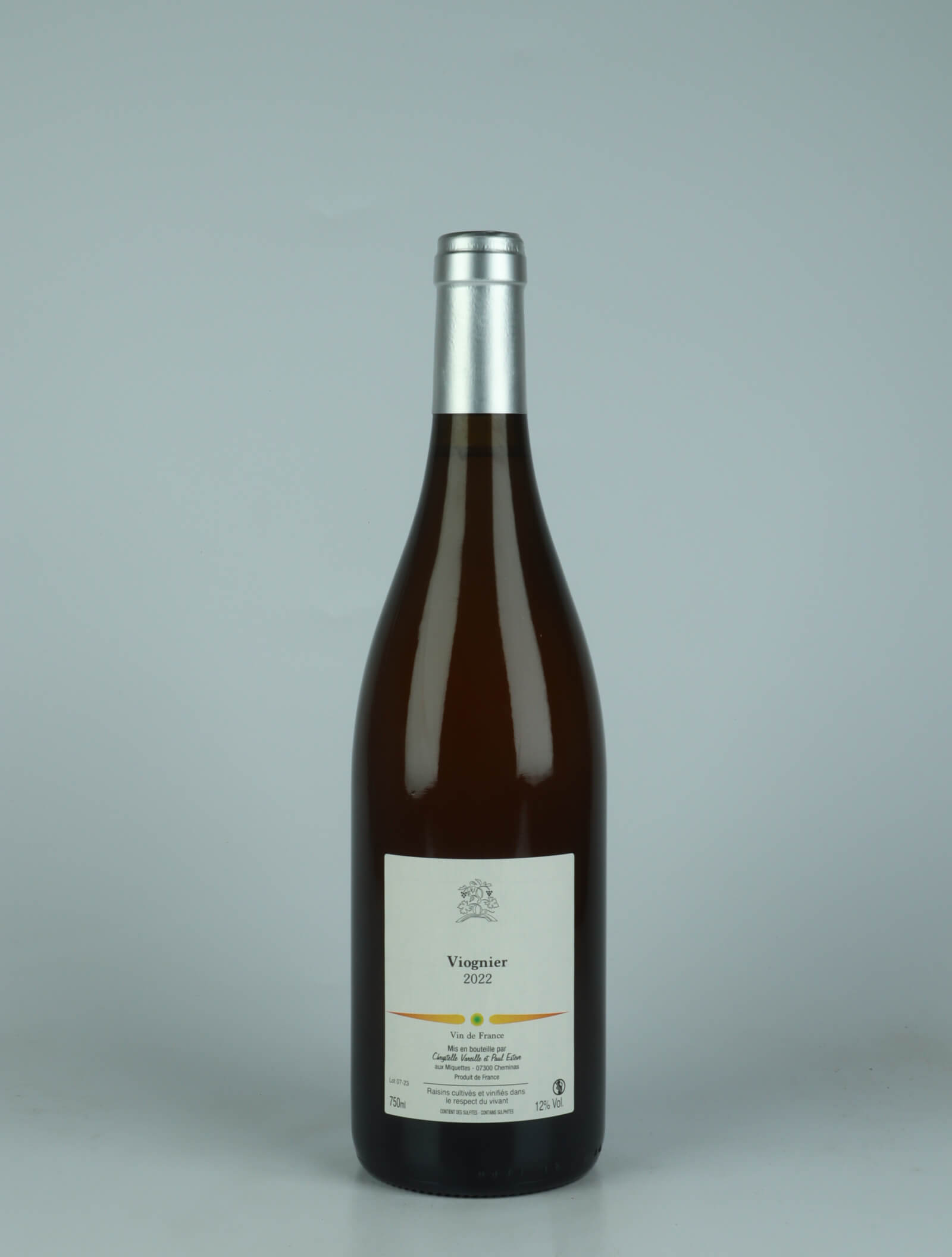 A bottle 2022 Blanc - Viognier Orange vin from Domaine des Miquettes, Rhône in Frankrig