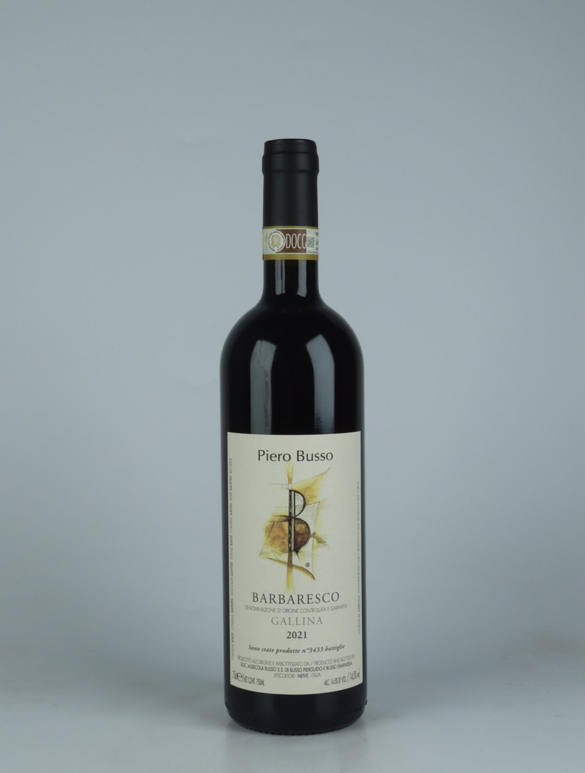 A bottle 2021 Barbaresco Gallina Red wine from Piero Busso, Piedmont in Italy