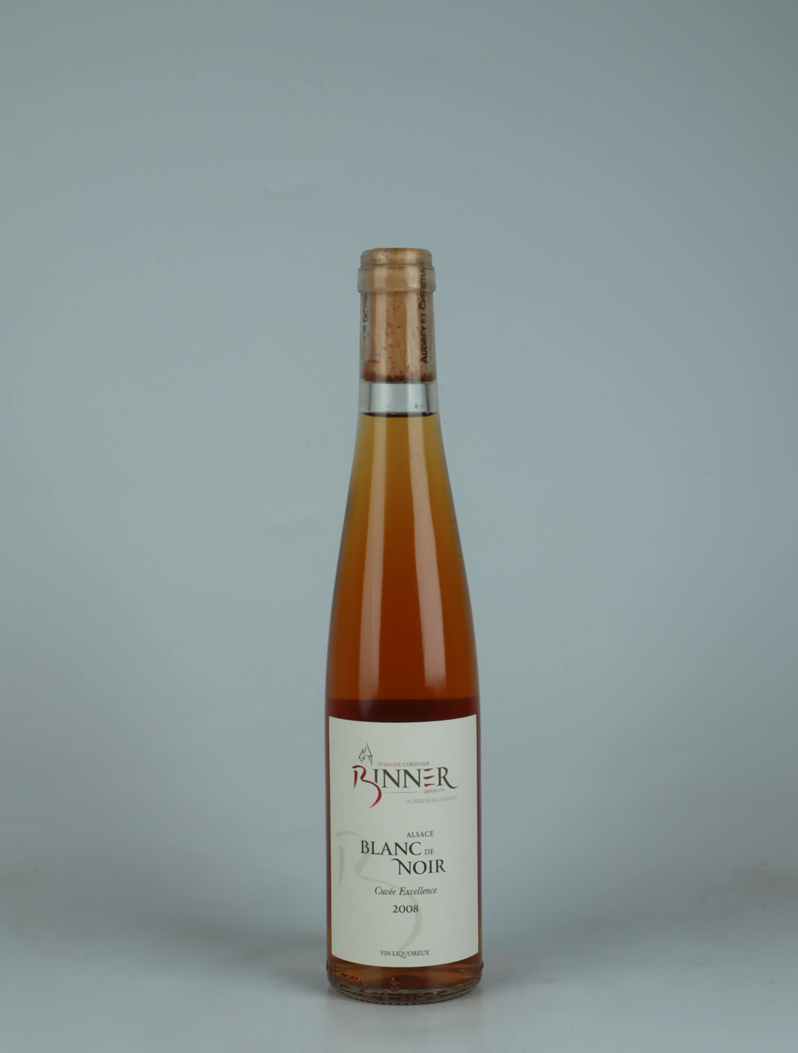 A bottle 2008 Blanc de Noir - Cuvée Excellence Sød vin from Domaine Christian Binner, Alsace in Frankrig