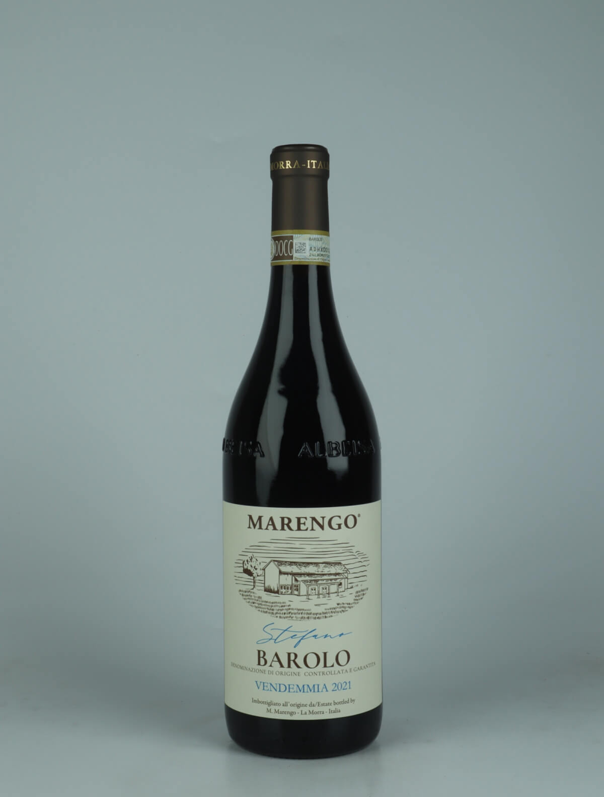 A bottle 2021 Barolo - Stefano Rødvin from Mario Marengo, Piemonte in Italien