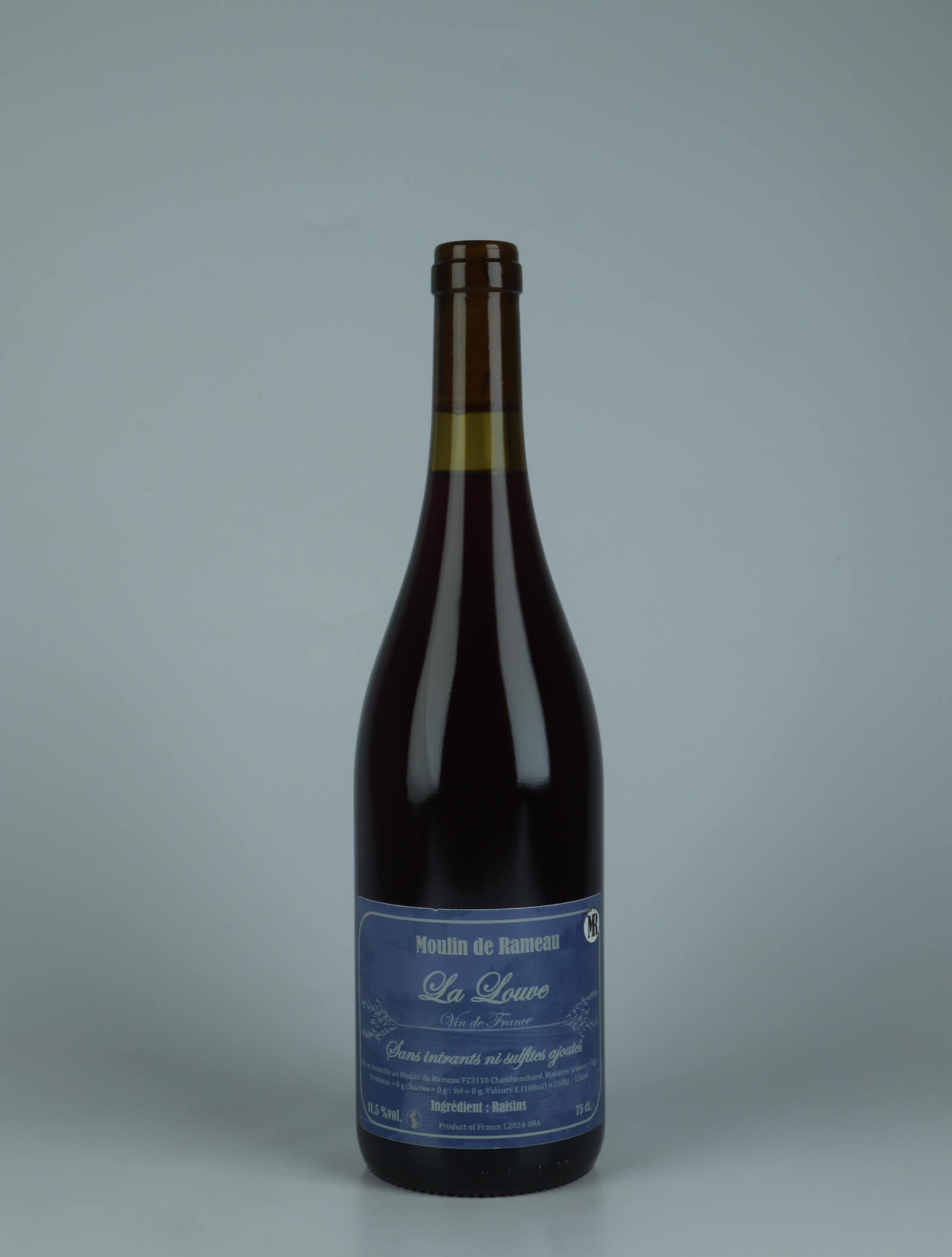 A bottle 2024 La Louve Red wine from Moulin de Rameau, Auvergne in France