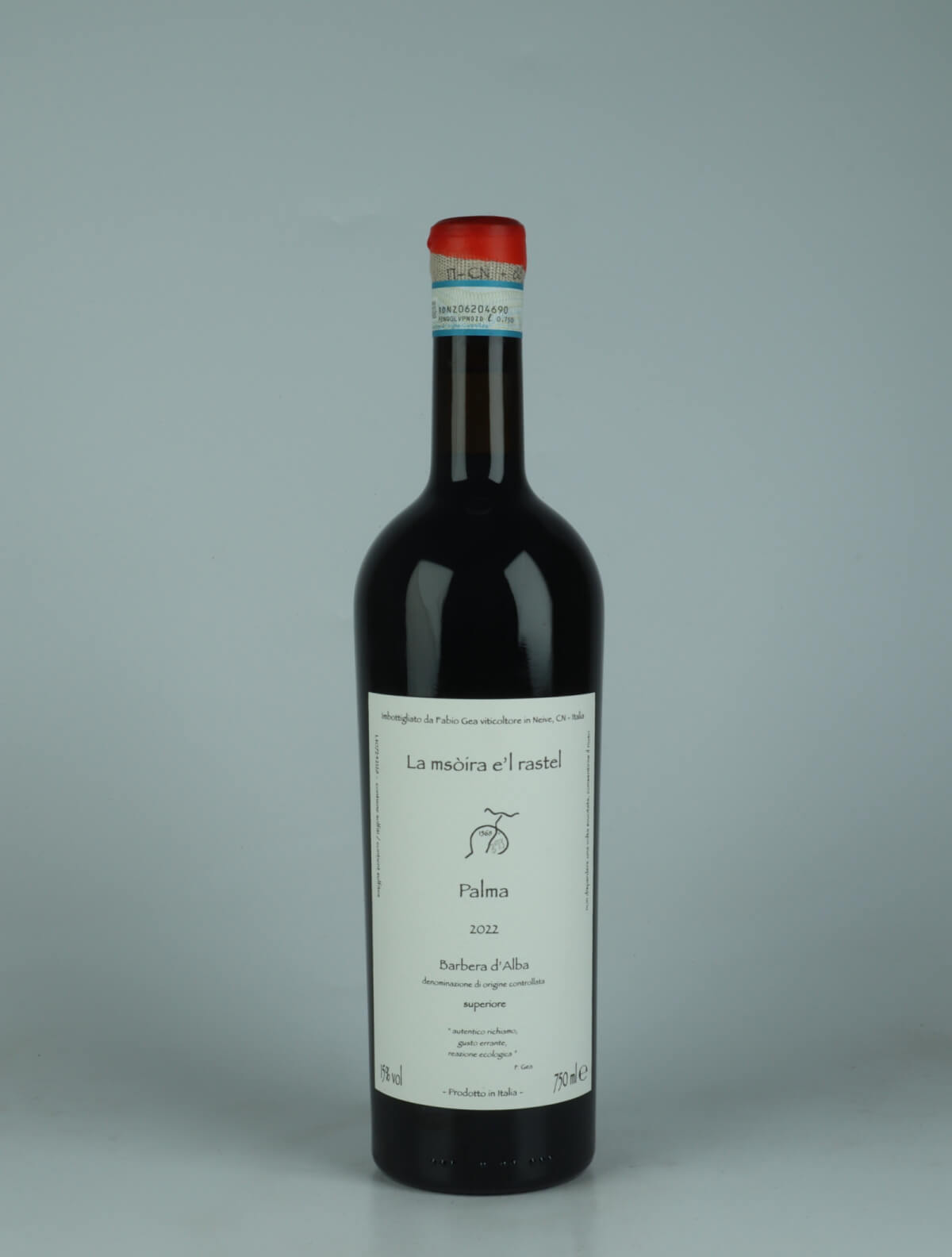 A bottle 2022 Palma - Barbera d'Alba Superiore Rødvin from Fabio Gea, Piemonte in Italien