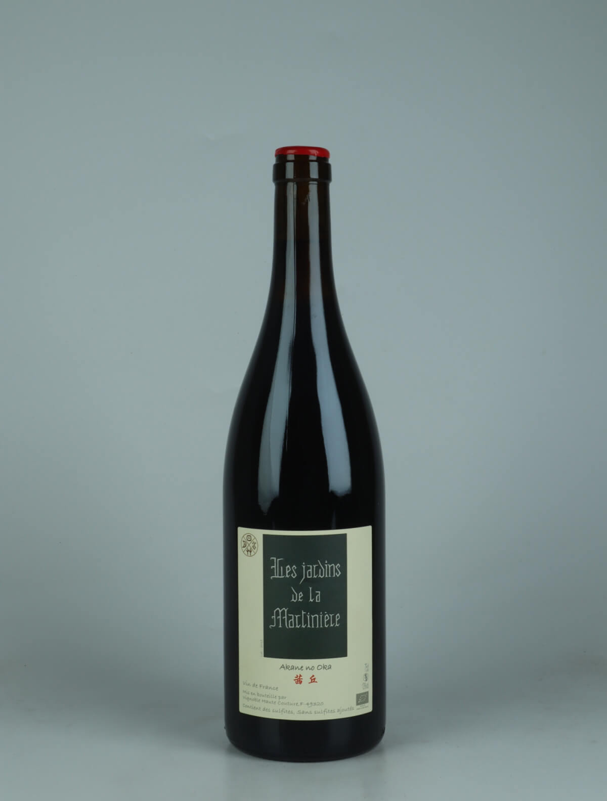 A bottle 2019 Akane no Oka Red wine from Les Jardins de la Martinière, Loire in France