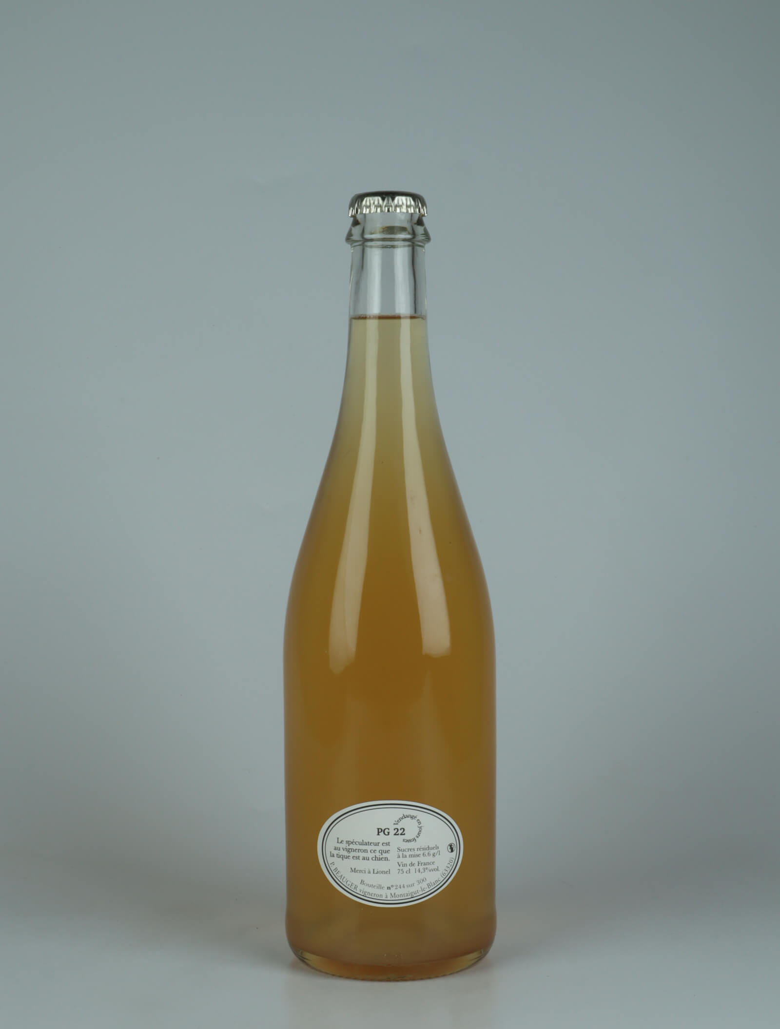 A bottle 2022 PG22 White wine from Pierre Beauger, Auvergne in France