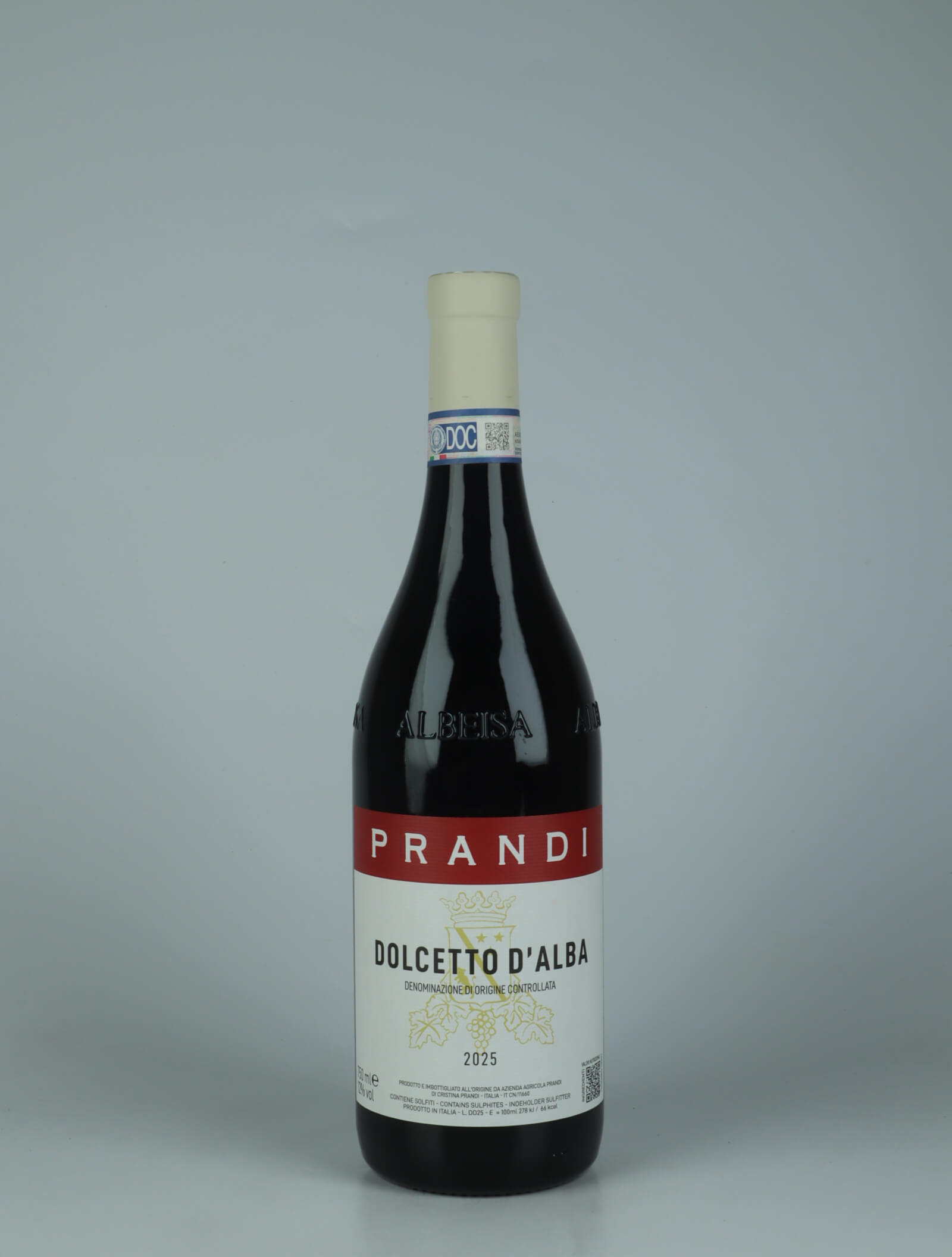 A bottle 2025 Dolcetto D'Alba Red wine from Cristina Prandi, Piedmont in Italy