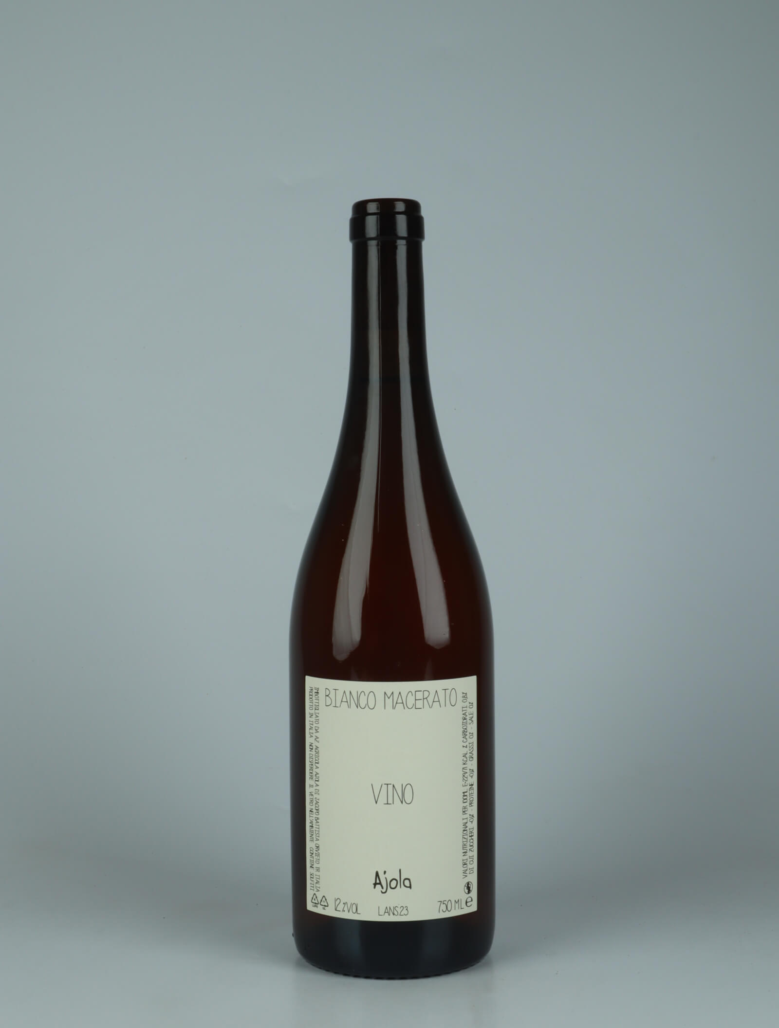 A bottle 2023 Vino Bianco Macerato Orange wine from Ajola, Umbria in Italy