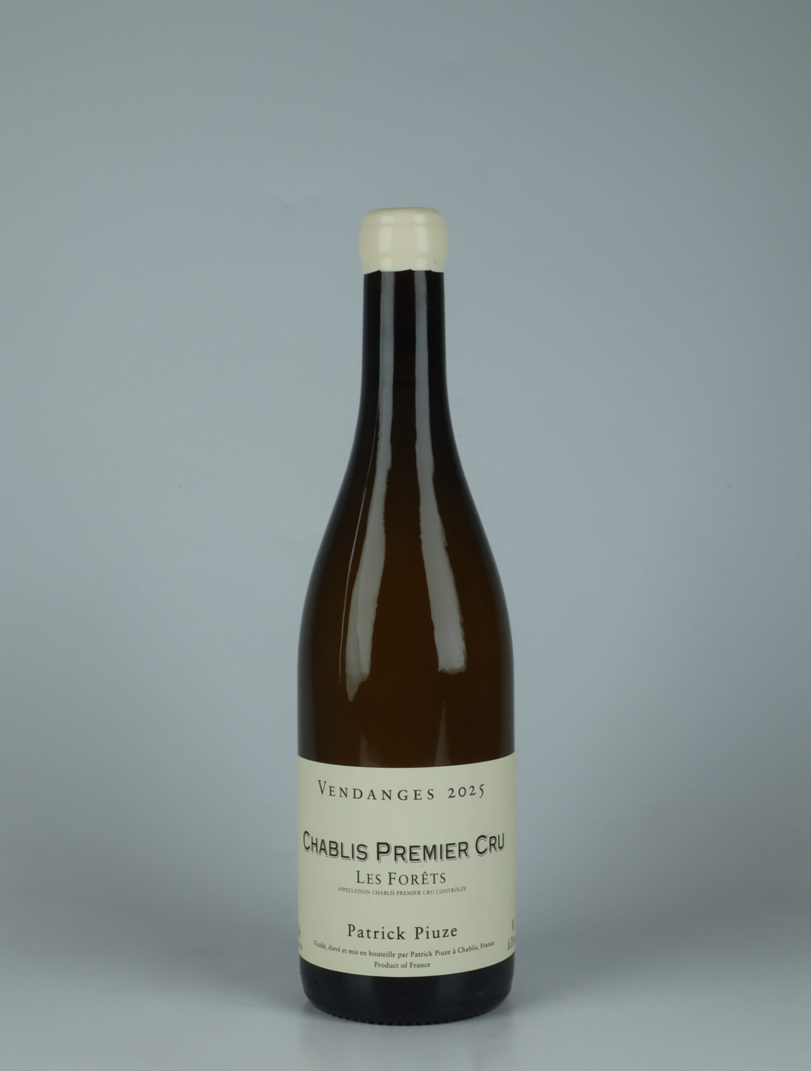 A bottle 2025 Chablis 1. Cru - Les Forêts White wine from Patrick Piuze, Burgundy in France
