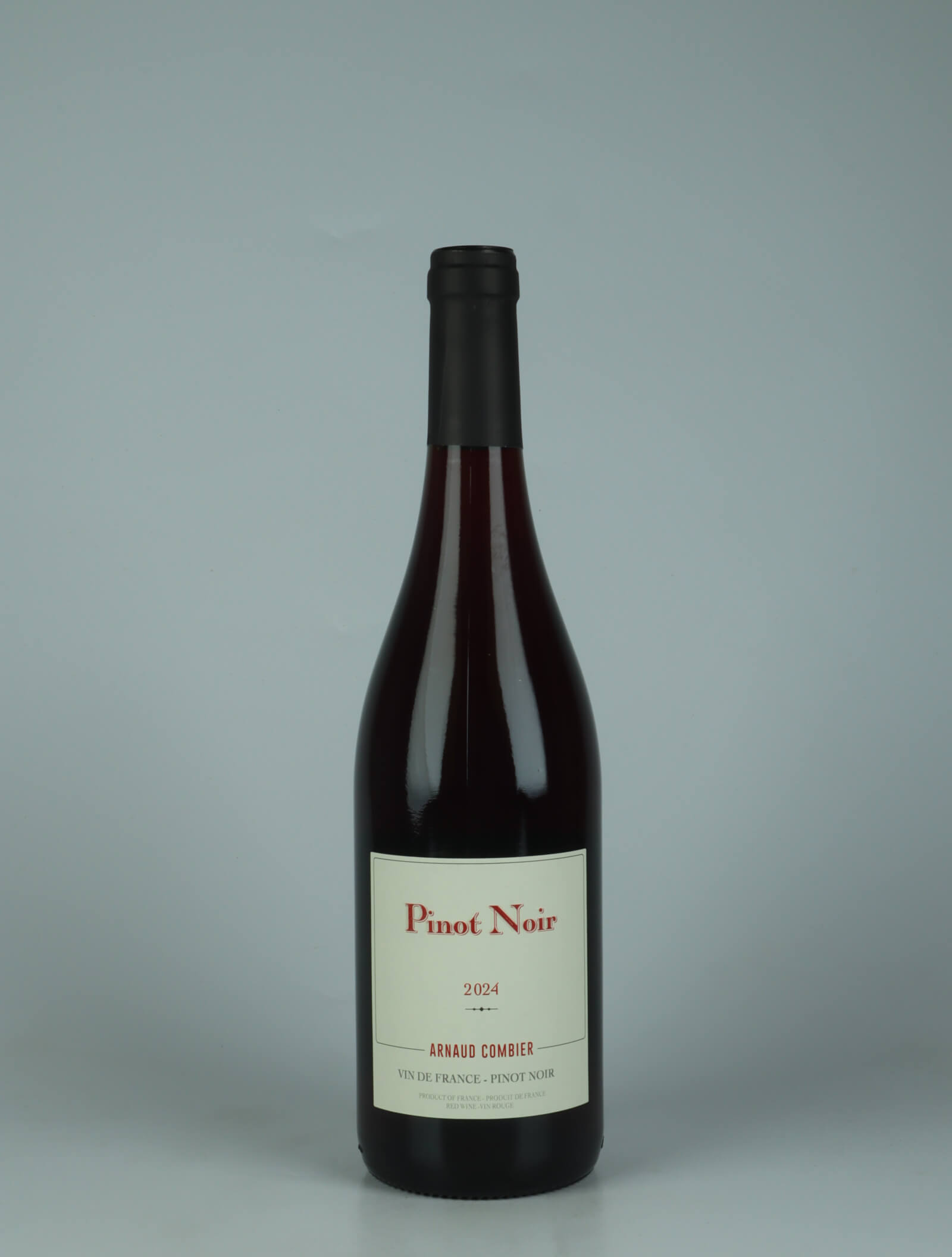 A bottle 2024 Pinot Noir Red wine from Arnaud Combier, Languedoc in France