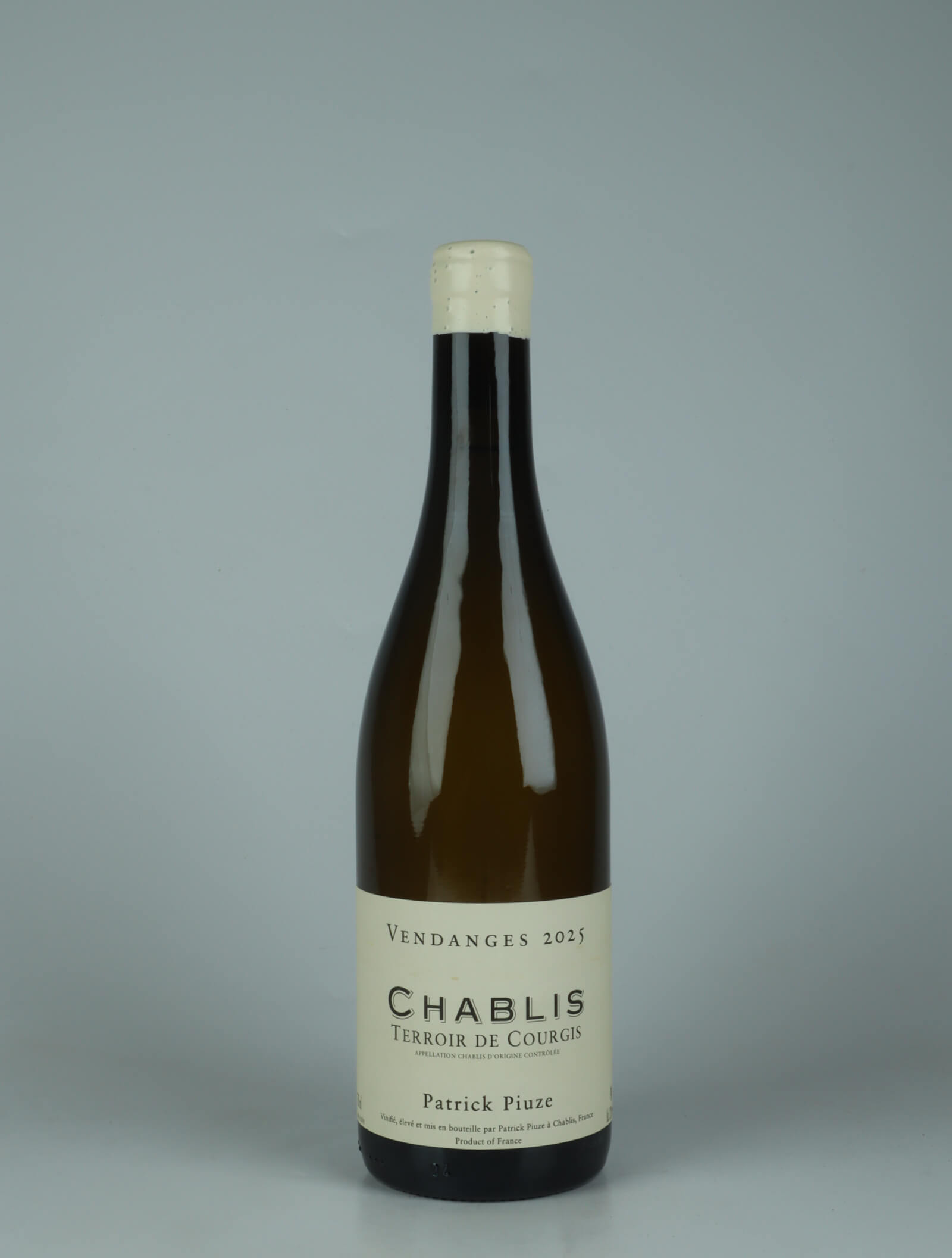 A bottle 2025 Chablis - Terroir de Courgis White wine from Patrick Piuze, Burgundy in France