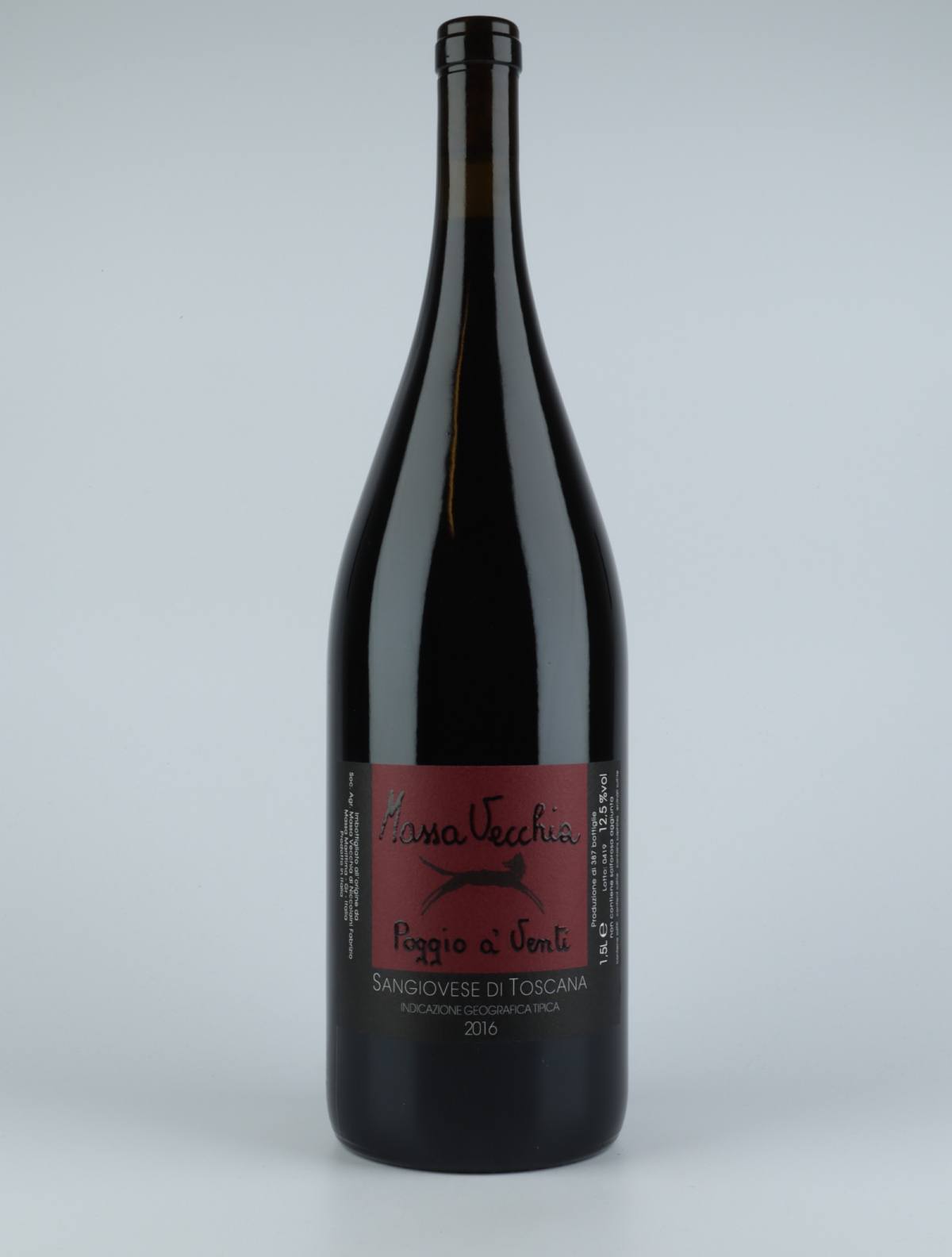 En flaske 2016 Poggio a' Venti Rødvin fra Massa Vecchia, Toscana i Italien