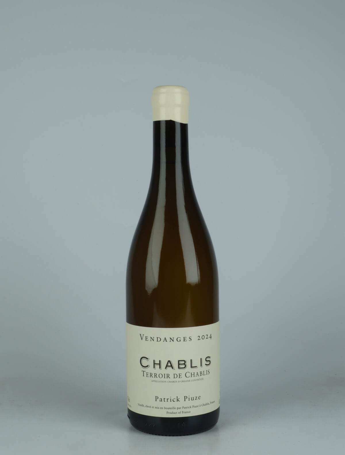 A bottle 2024 Chablis - Terroir de Chablis White wine from Patrick Piuze, Burgundy in France